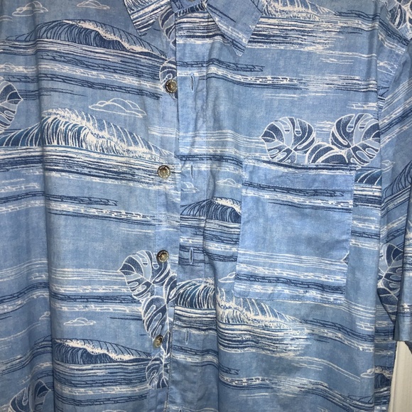 West Marine blue cotton palm surf shirt Sz L short sleeves - Picture 2 of 5